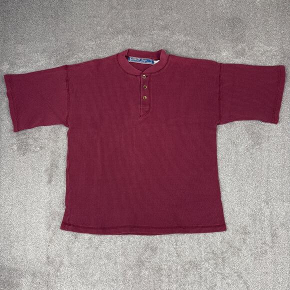 Burgundy Vintage Waffle Knit Shirt Size L 1/4 Button Up Indie Skate Grunge - Picture 1 of 4